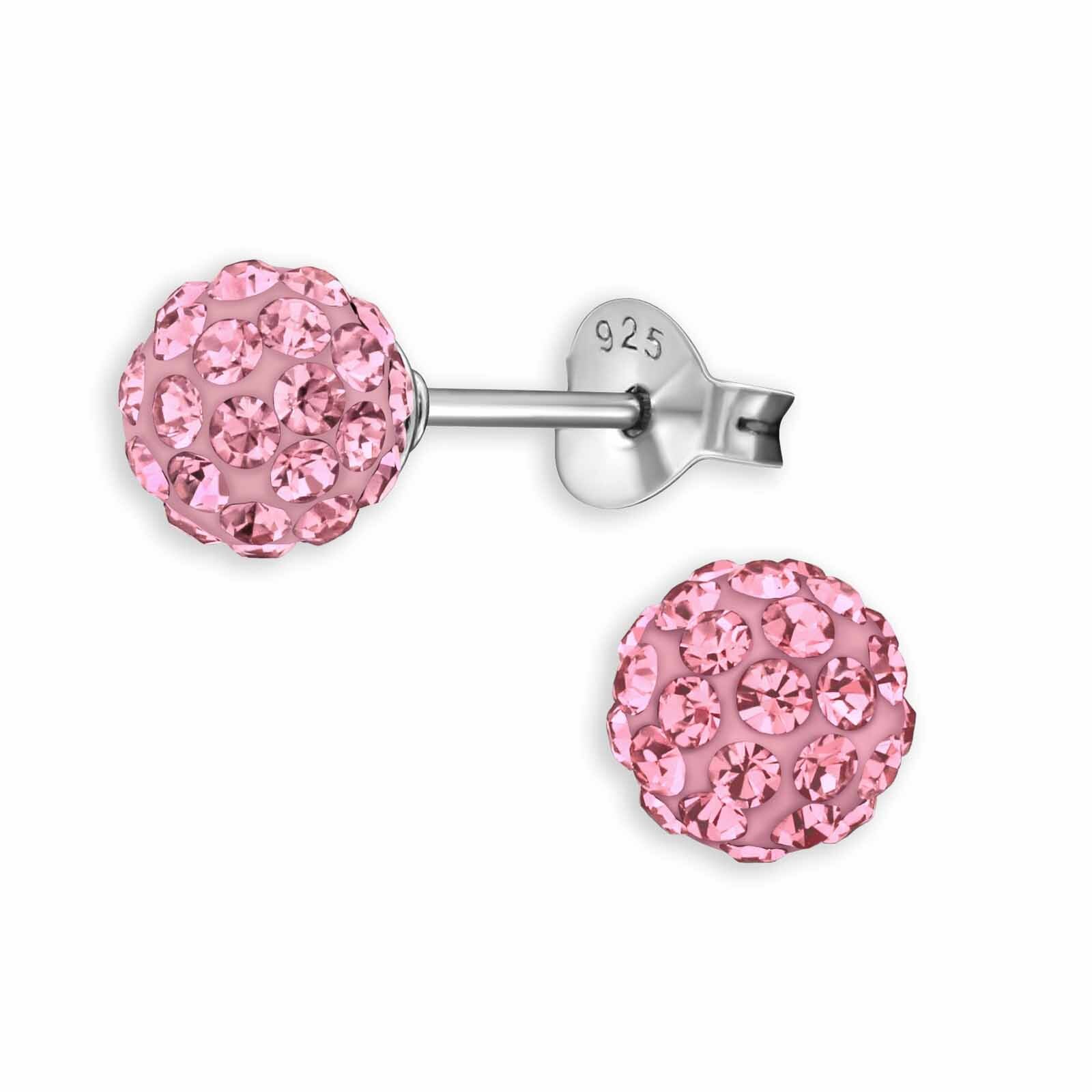 925 Silber Kugel Ohrstecker mit Kristallen Damen Mädchen Ohrringe Hypoallergen