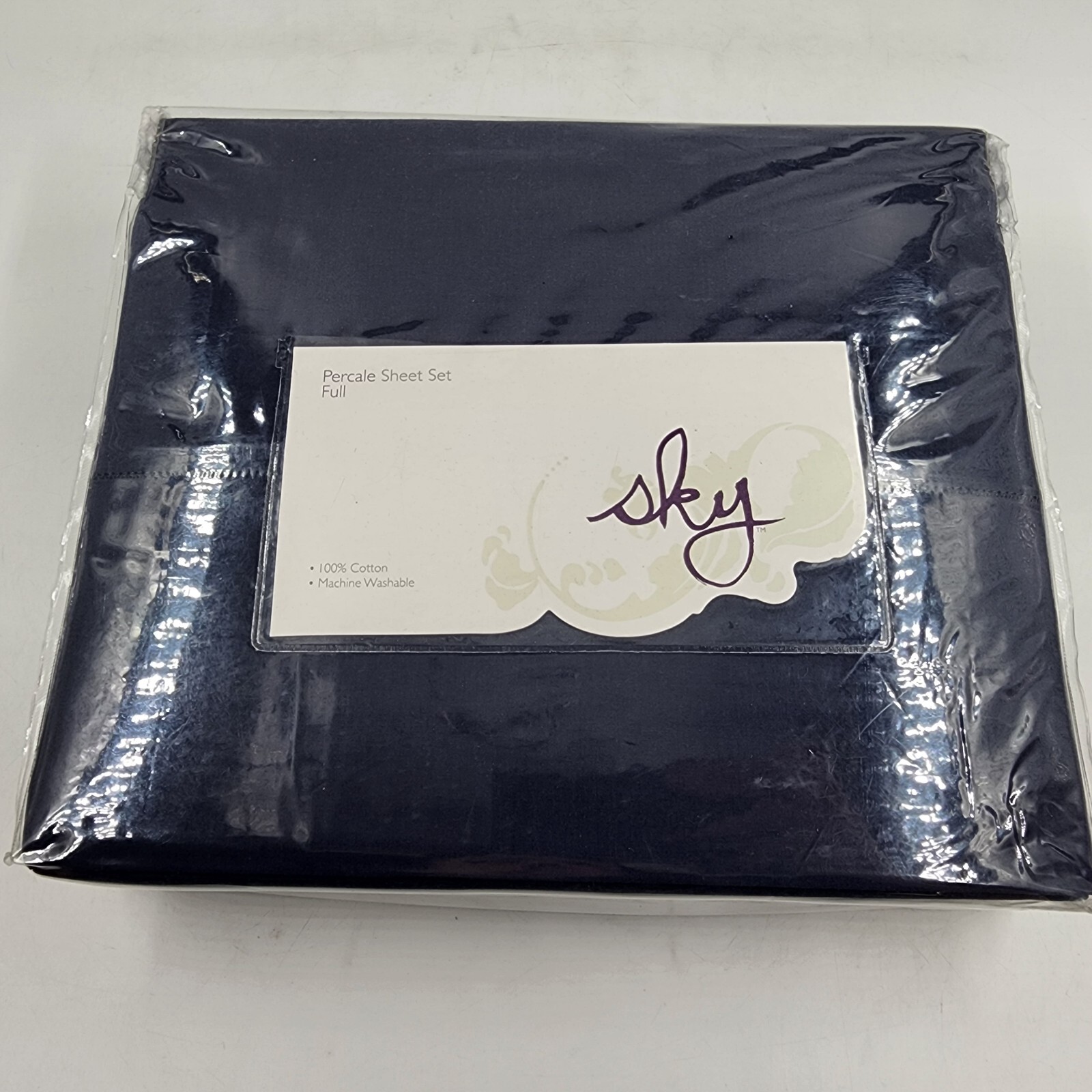 Sky Percale 4 Piece Full Sheet Set 54in x 75in Navy 2 Standard Pillowcases - Picture 2 of 12