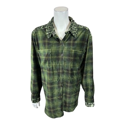 Susan Graver Weekend Petite Plaid Knit Corduroy Tunic Shirt Green 2XP Size
