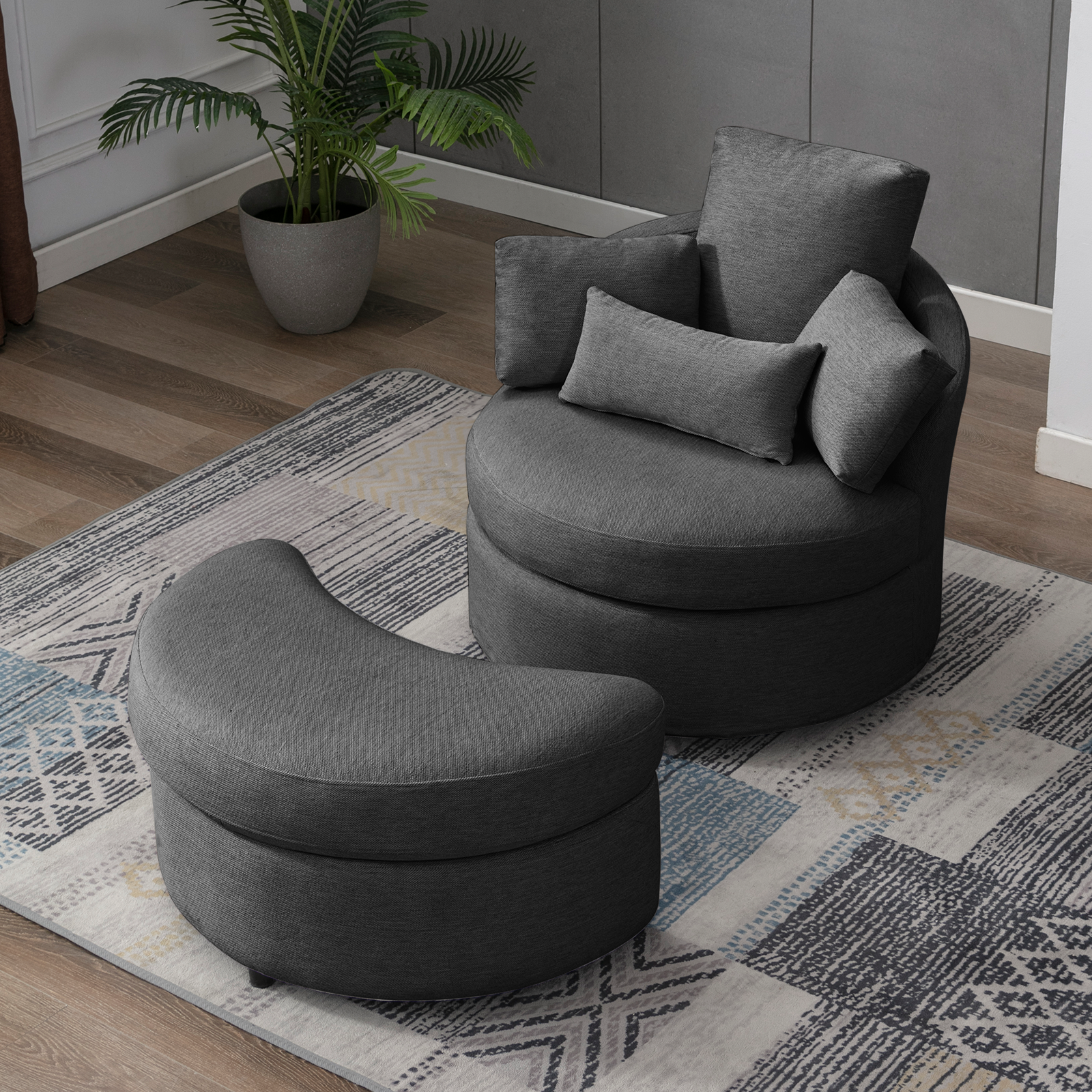 With Half Moon Storage Ottoman