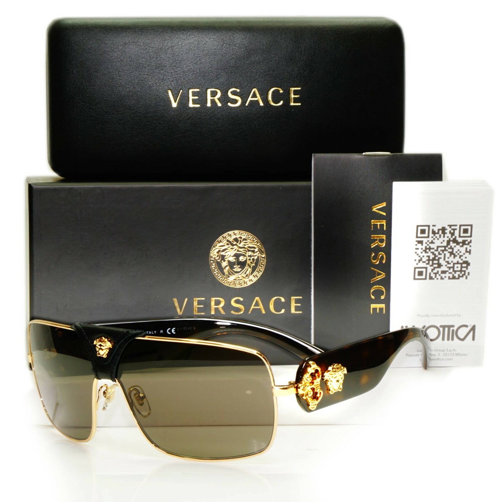 Authentic VERSACE Sunglasses Brown Mens Unisex Square Gold Medusa 2207-Q  1002/3 | eBay