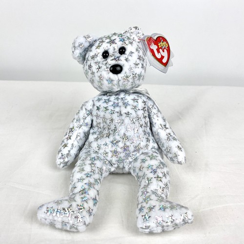 TY Beanie Baby The Beginning White Bear Silver Stars Retired