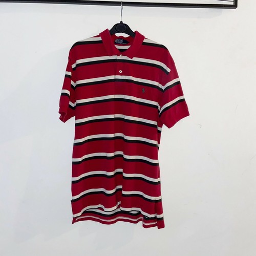 red white and black striped polo shirt
