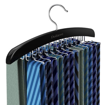 Upgraded Tie Rack Tie Hanger 24 Hooks Wooden Tie Organizer, Space Saving Tank...