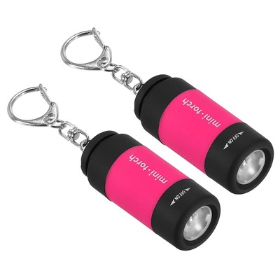 2.1'' Mini Rechargeable LED Keychain Flashlight USB Charging 2 Pack Bright Pink