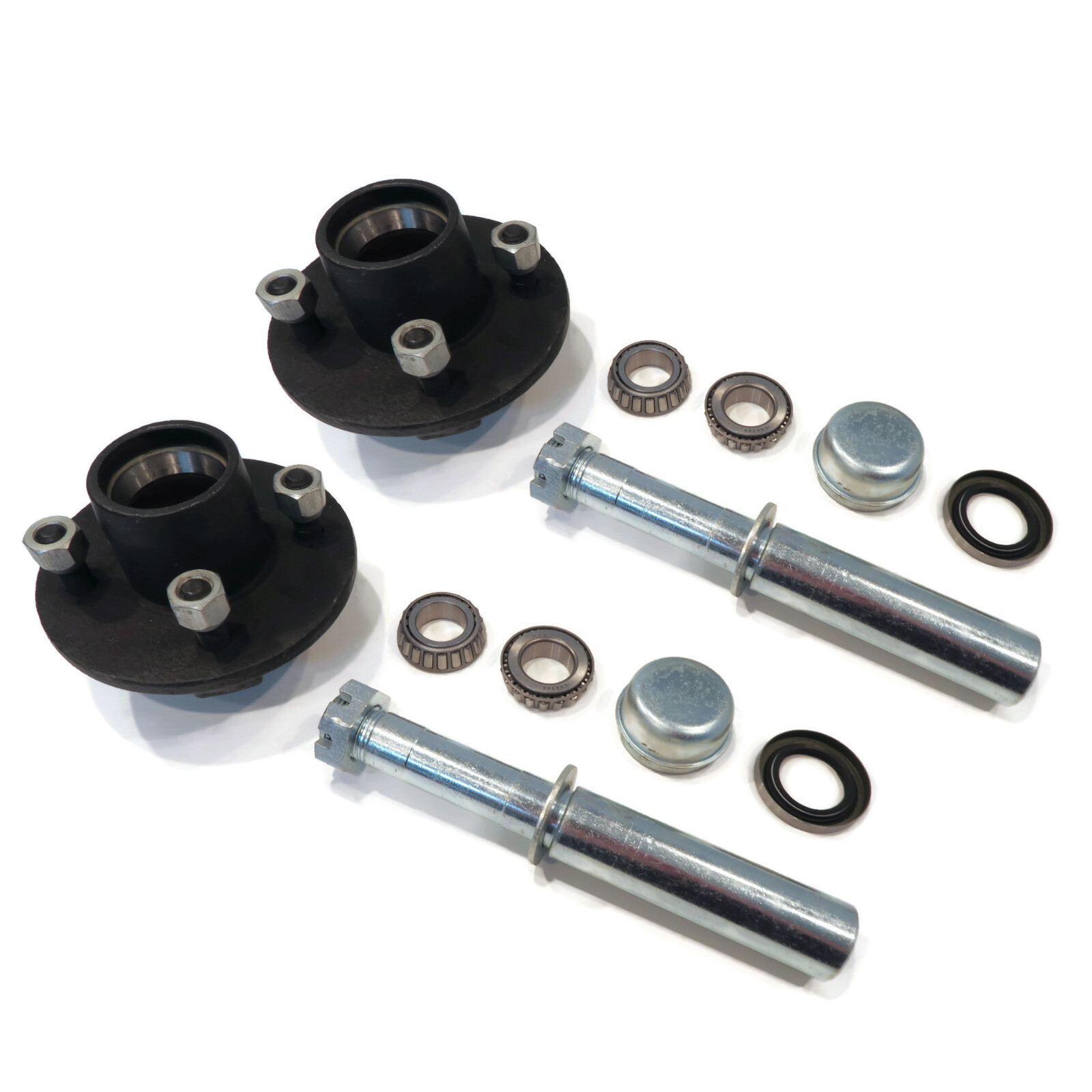 (Pack of 2) Trailer Axle Kit with Hubs, Spindles, Grease Seals, Caps