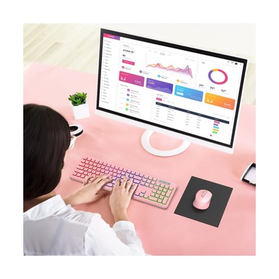 Wireless Keyboard and Mouse with RGB Backlit, Foldable Legs - Silent and Rech...