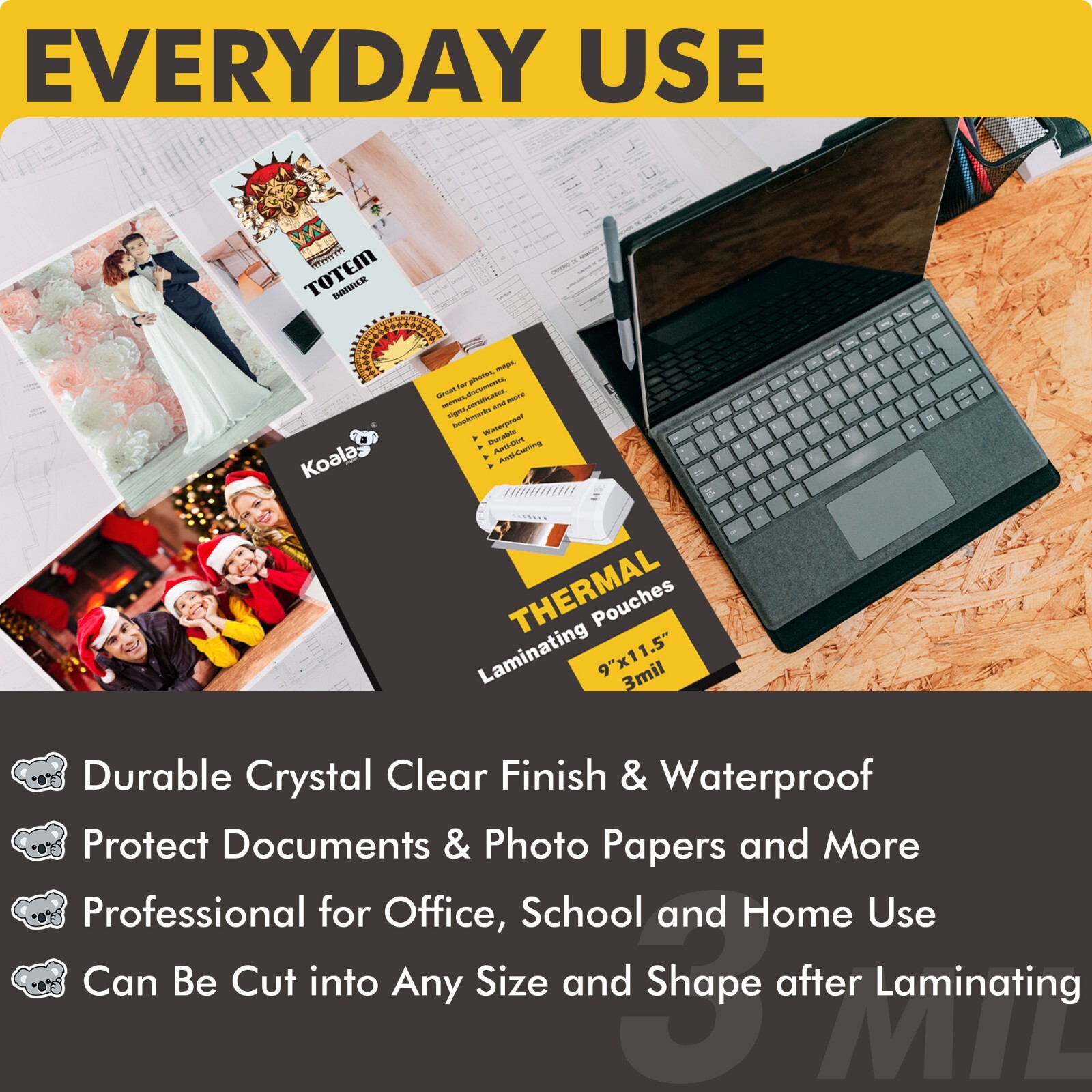 KOALA Thermal Laminating Pouches 9"x11.5" Clear 3Mil Laminate Sheets 25 Counts