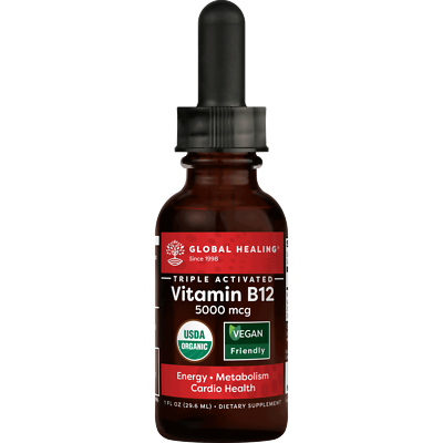 Vitamin B12, 5000 mcg, 3-in-1 Organic Liquid Vitamin B12, 30-Day Supply (1 Oz)