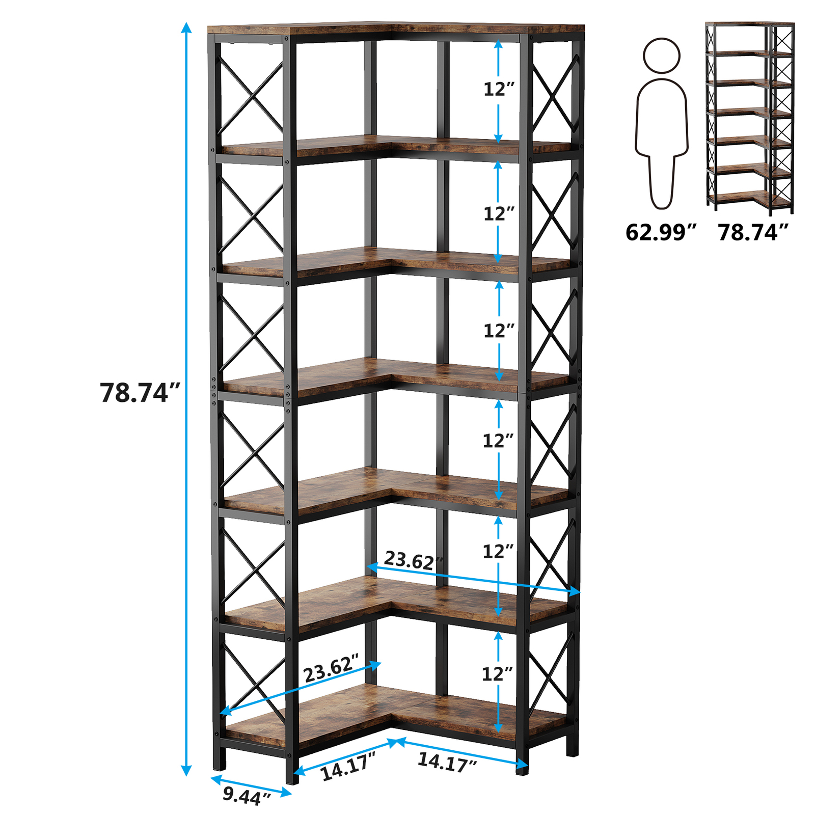 L-Shaped Corner Storage Shelves Etagere Bookcase Bookshelf