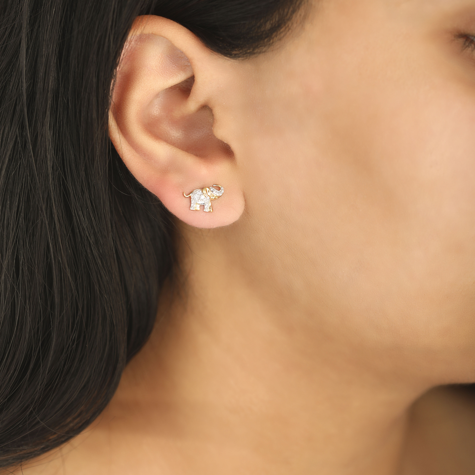 14K Gold Natural Diamond Elephant Mini Studs  Earrings-Women’s Day Gift🎁
