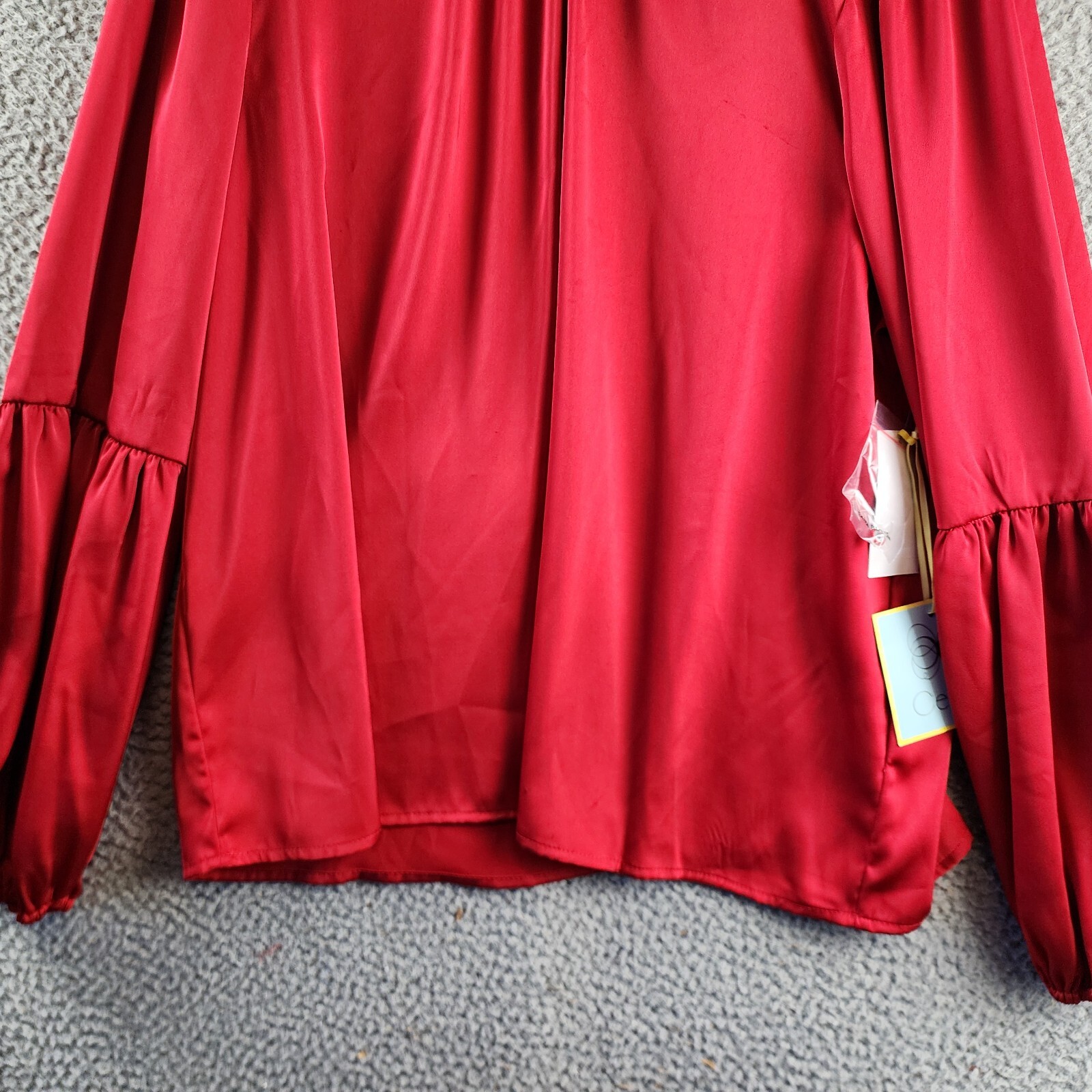 CeCe Blouson-Sleeve Mock-Neck Blouse Women's XL Stoplight Red Button Back L/S - Picture 3 of 14