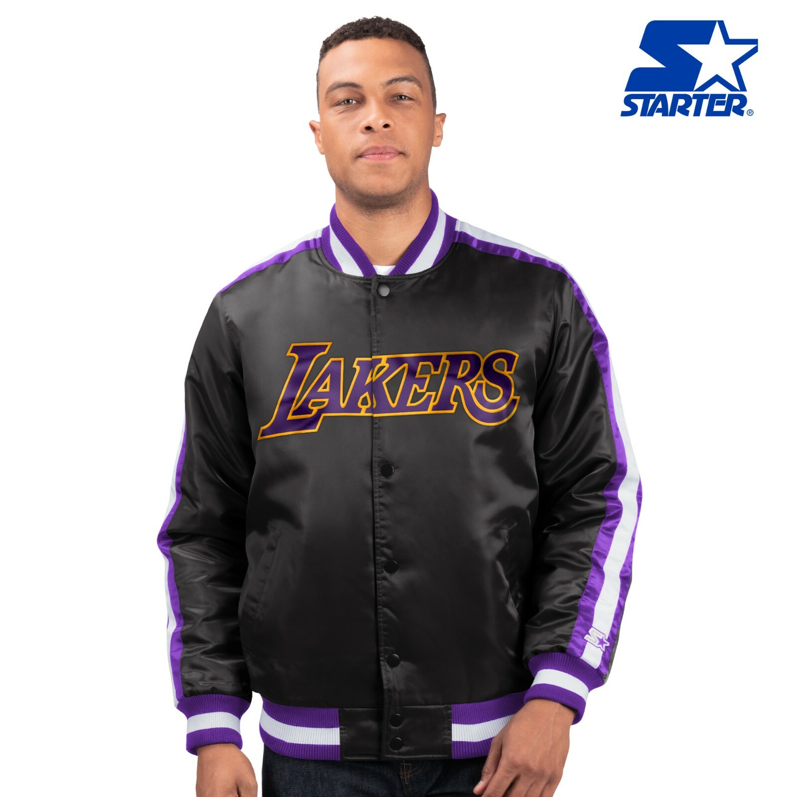 lakers black starter jacket