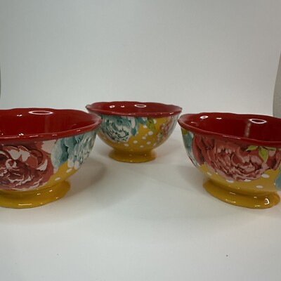 Kitchen Pioneer Woman Yellow Blossom Jubilee Footed Bowl 6'' RARE RED Inter