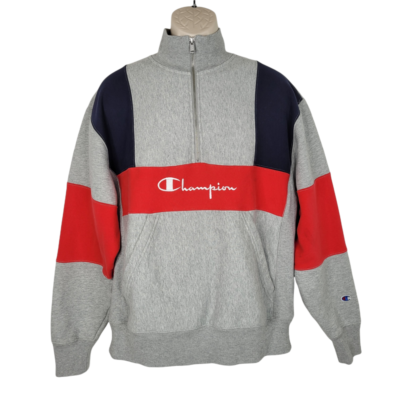 Champion 1/4 Zip Sweater Mens Large Reverse Weave Gray