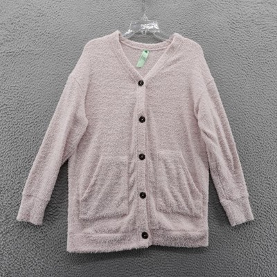Honeydew Womens XS Pink Fuzzy Cardigan Sweater Button Front Pocket Oversized NEW