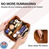 Large Capacity Travel Cosmetic Bag - Portable Makeup Bags for Women Waterproof PU Leather Checkered Makeup Organizer Bag with Dividers and Handle,Toiletry Bag for Cosmetics, Khaki