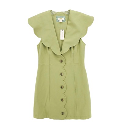 NWT ANTHROPOLOGIE Maeve Scalloped Buttondown Dress Chartreuse Green MEDIUM