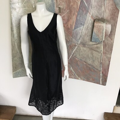 Sisley Black Laser Cut Floral Trim Sleeveless Below Knee Dress Small