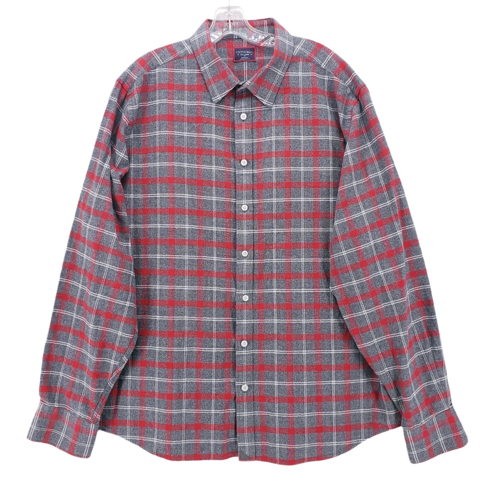 UNTUCKit  Plaid Button Front JAXON Shirt Gray Red White Size TALL XXL 2XLT