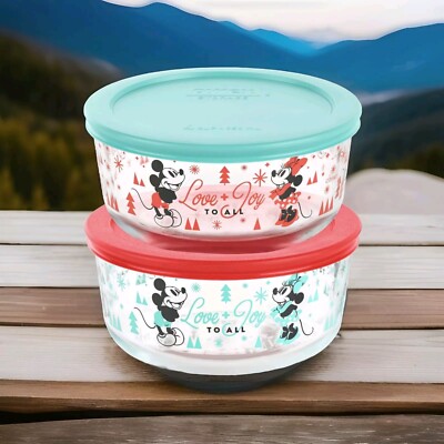 PYREX HOLIDAY CHRISTMAS DISNEY Mickey Mouse Minnie Mouse 4pc Set Special Edition