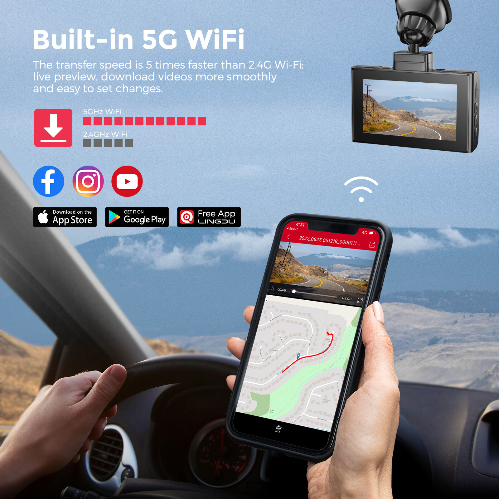 LD02 5K/4K/2.5K Screen Car Camera Night Vision 24H Parking Mode 5.8GHz Wi-Fi&GPS