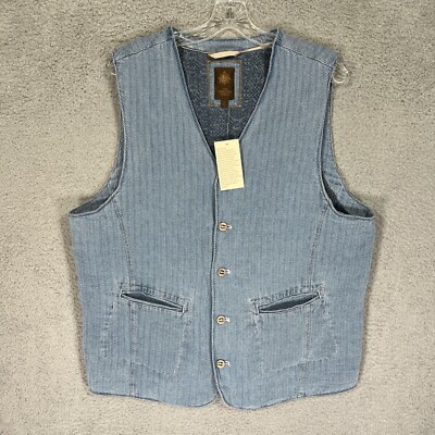 Territory Ahead Vest Mens Large Blue Dune Drifter Herringbone Denim Linen Blend