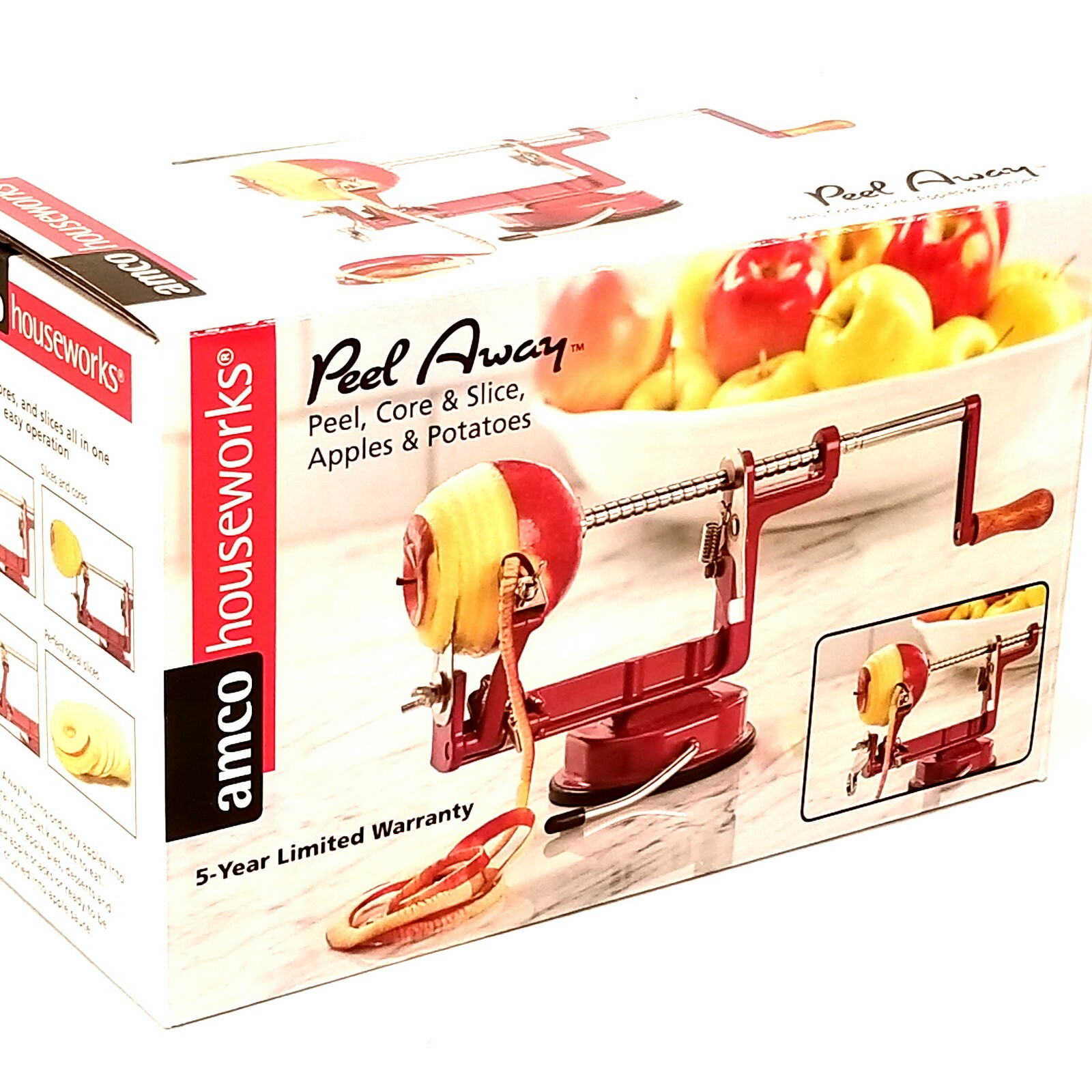 Amco Peel Away Peel Core & Slice Apples Potatoes Peeler Spiral Slicer Houseworks