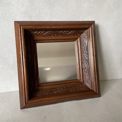 Vintage Gallery Wall Mirror Carved Wooden Square Retro Boho Cottage Core 8''