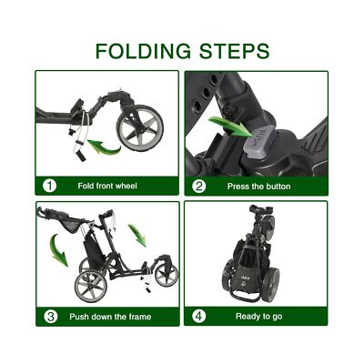 KVV 3 Wheel 360 Rotating Front Wheel Foldable/Collapsible Golf Push Cart with...