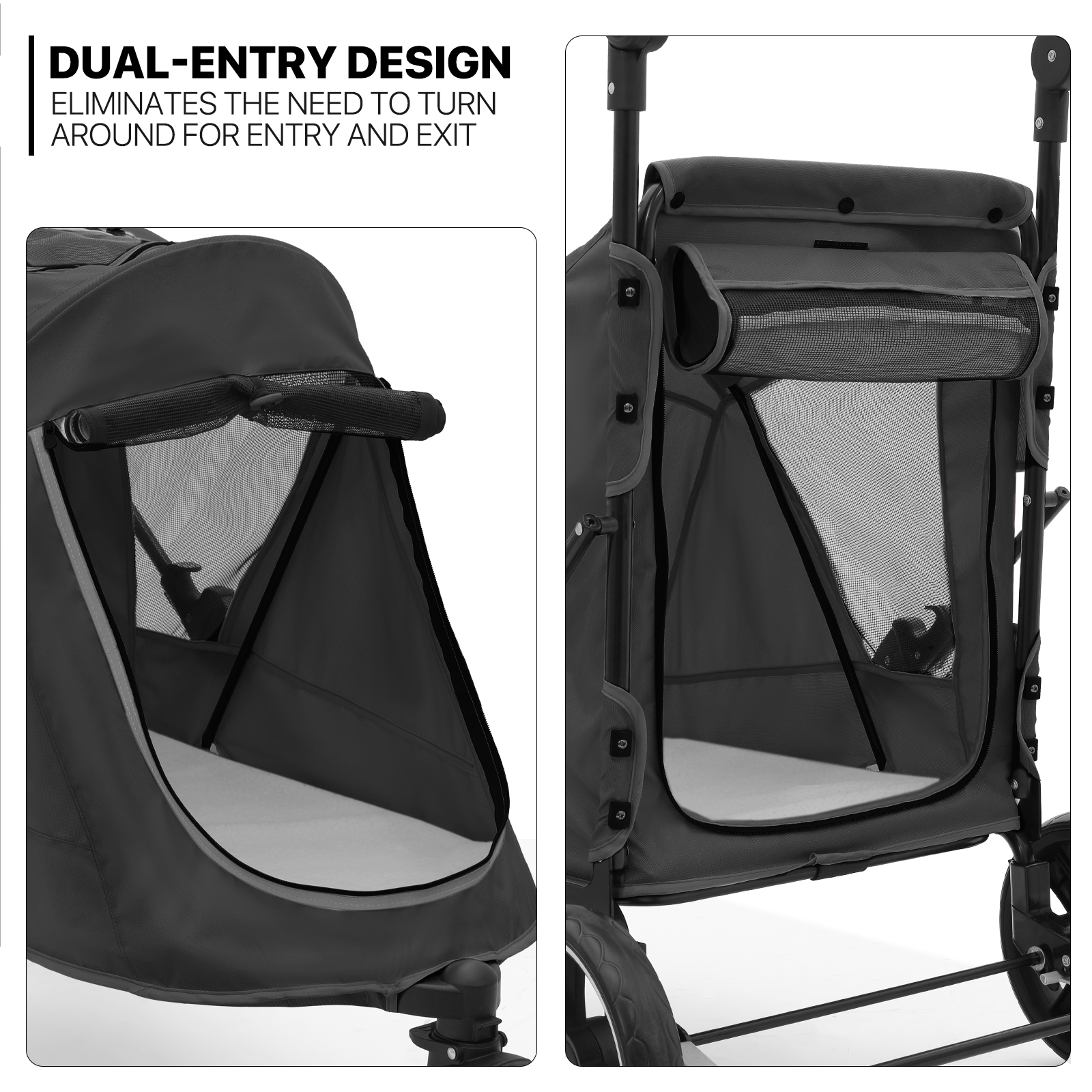 Folding 3-Wheel Dog Stroller Breathable Pet Travel Carrier w/Skylight+Wheel Lock
