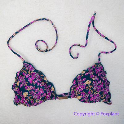 New! Vix Driss Ripple purple floral Triangle Bikini Top, size L