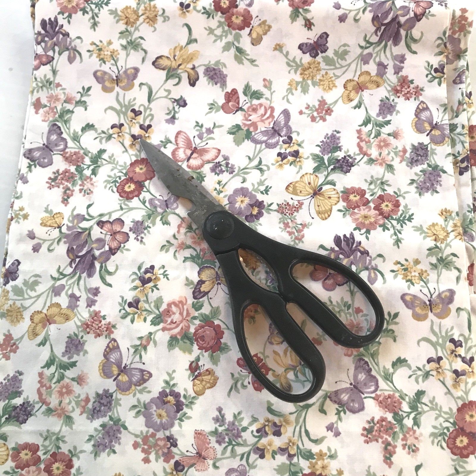 Floral Butterflies Cotton Fabric,Muted Colors, 1.5 Yards. Small Scale Print