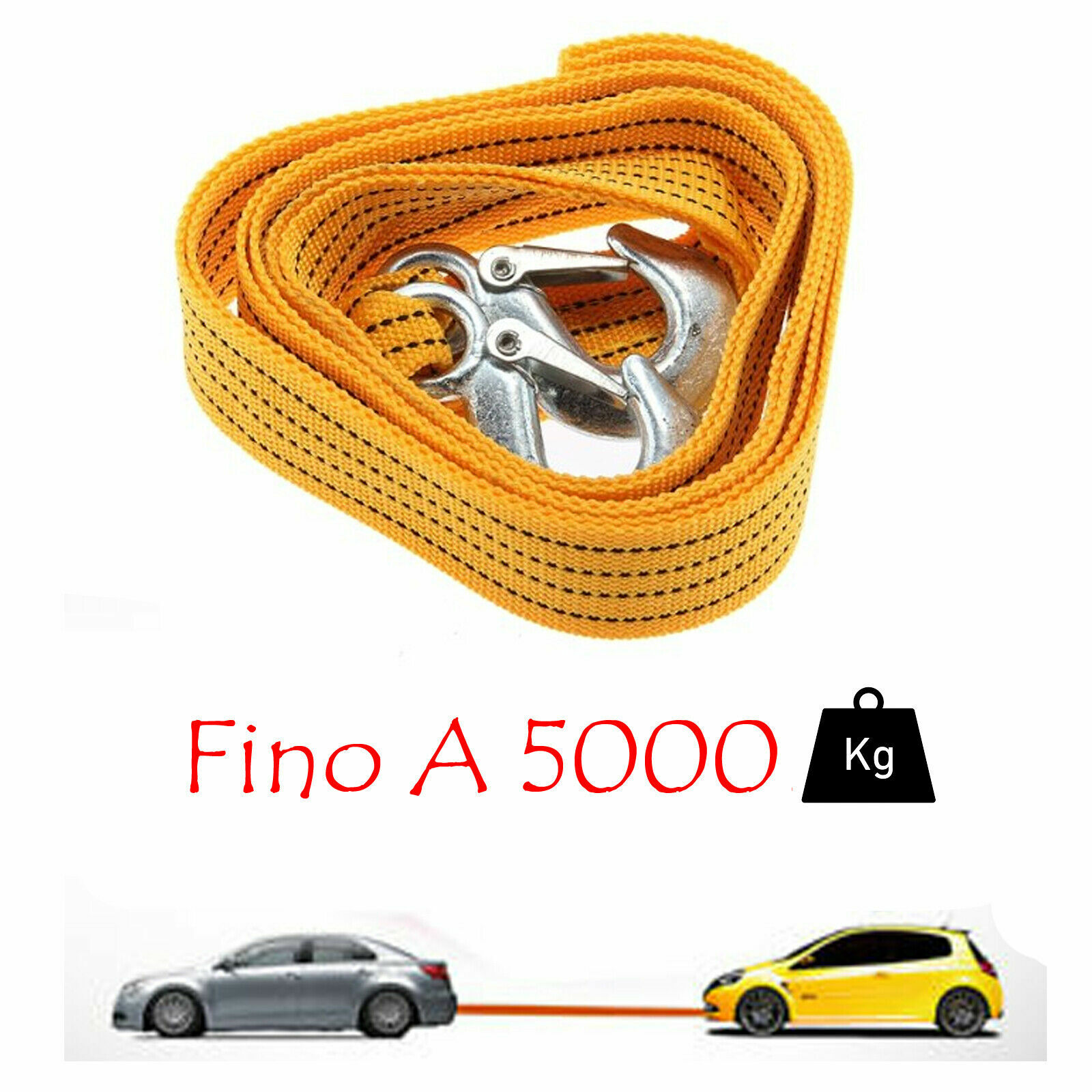 Cinghia Cavo Da Traino Sos Auto Super Resistente Fune Corda 2 Ganci 5000kg linq