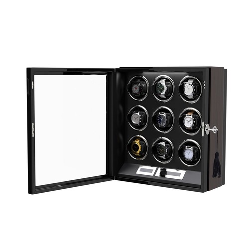 DUKWIN Automatic 9 Watches Watch Winder LCD Remote Control Display Box Case LED