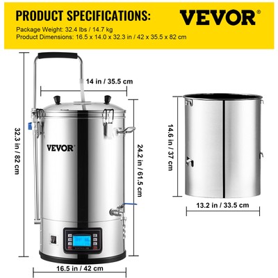 VEVOR Home Beer Brewing Machine Grain Brewing System w/ Circulating Pump 8 Gal