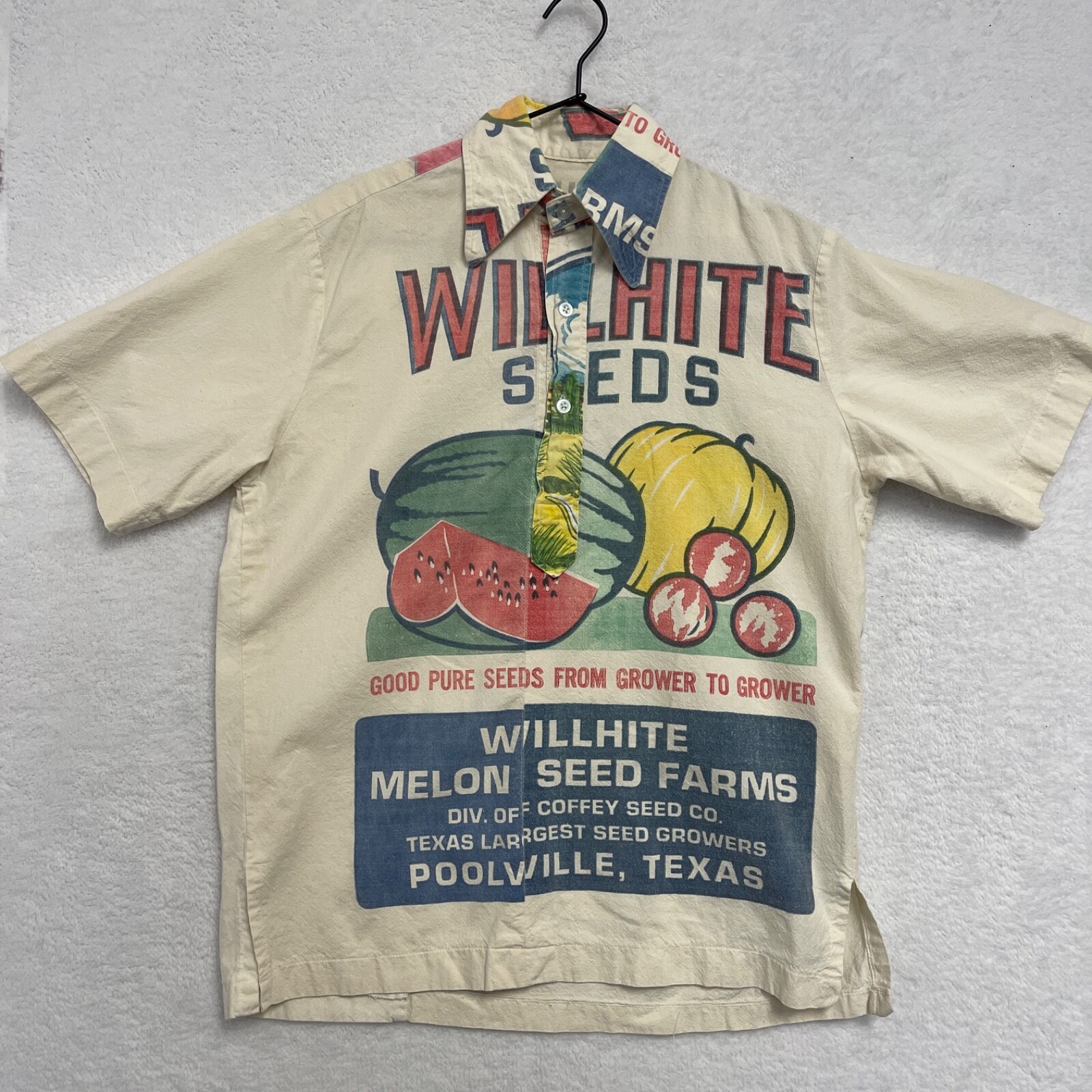 トップス vintage pleats sun shirt ef Vintage Reworked Texas Willhite Seed Feed Sack Collared