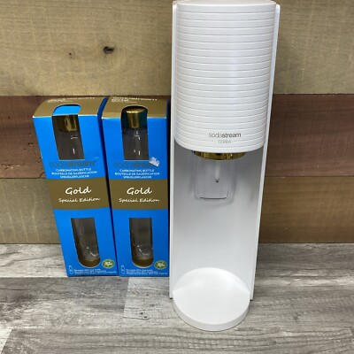 SodaStream Terra Sparkling Water Maker Gold Edition W 2 New Gold Bottles + Co2