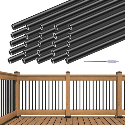 Muzata 32'' Aluminum Deck Balusters Round 3/4'' Diameter Black  Balusters WT15