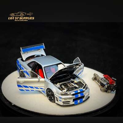PGM Nissan Skyline R34 Z-TUNE in Silver F&F Fully Openable w/ engine Luxury 1:64