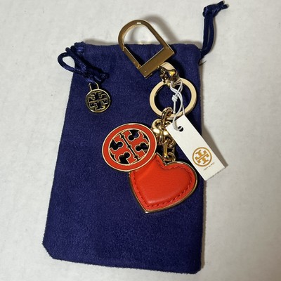 Brand New Authentic Tory Burch Logo Red Heart Key Fob Keychain