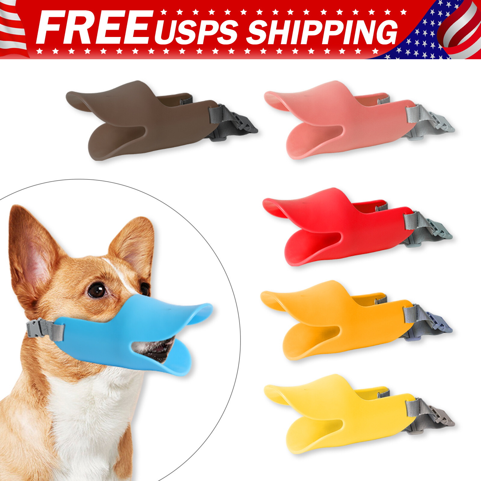 Dog Muzzle Anti Bite Soft Silicone Mouth Cover Adjustable Strap