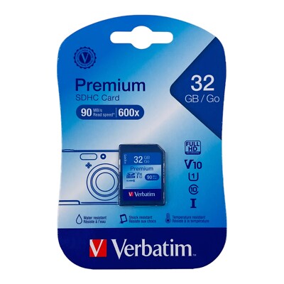 Verbatim Memory Card 32GB Premium SDHC Memory Card UHS-I V10 U1 Class 10