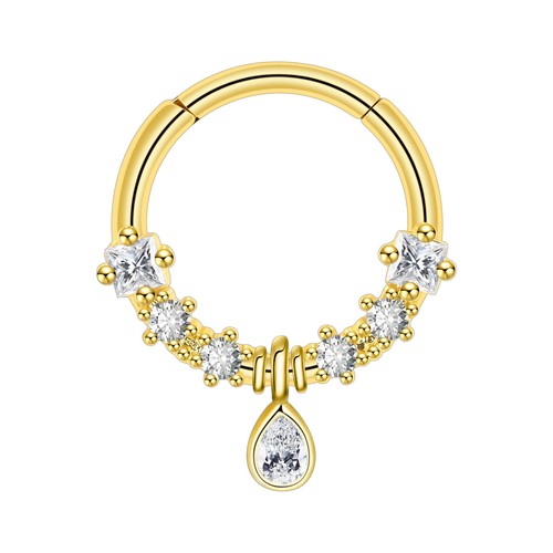 Surgical Steel Hinged Nose Rings Hoop 16G Septum Clicker Ring Earrings Gold- ONE