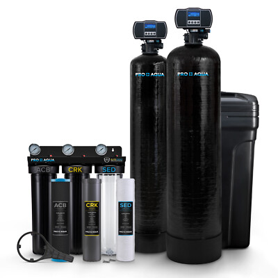 PRO+AQUA ELITE Well Water Filtration and Softener Bundle, Iron, Odor, Hardness