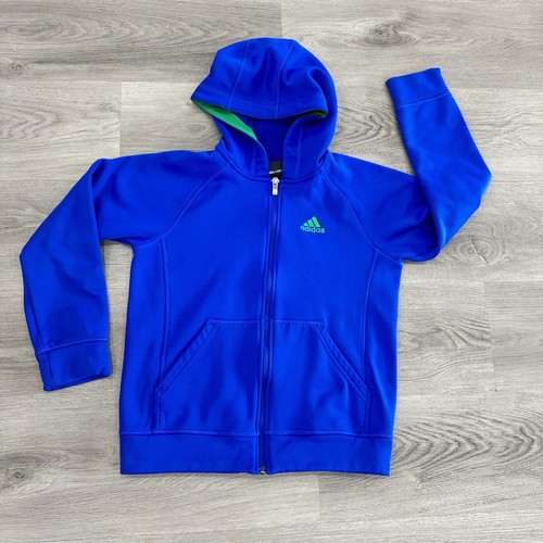 Adidas Hoodie Full Zip Blue Boys Jacket Sweatshirt Kids Size