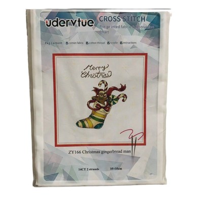 Christmas Gingerbread Man Stocking Pre-Printed Cross Stitch Kit Udervtue