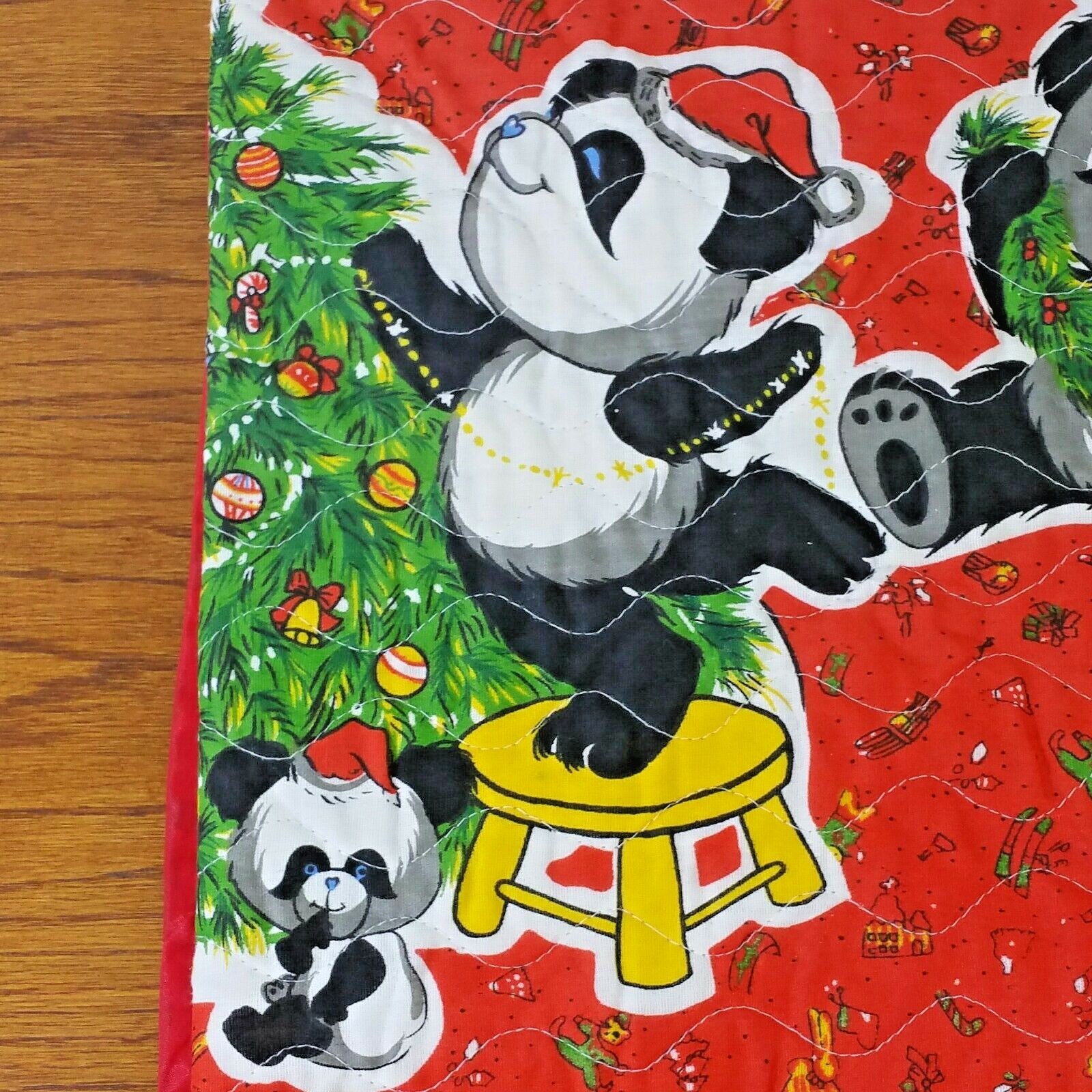 Vintage Quilted Panda Bear Christmas Tree Skirt 80s Christmas Around the World