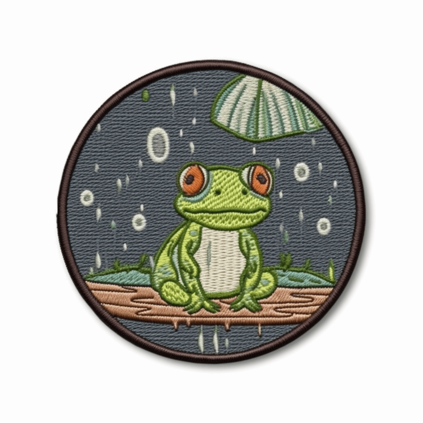 Frog Patch Iron-on Applique Wild Animal Badge, Rain Lilly Pad Pond Amphibian