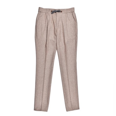 Pre-owned Brunello Cucinelli Men's Virgin Wool Leisure Trousers With Drawstring In Beige